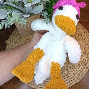 Della Duck Crochet Lovey Plushie with Headband-Handmade by ME!